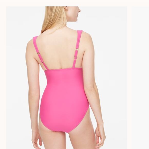 J Crew Ruched Plunge One Piece Swim Suit Pink Size 20 - Picture 2 of 7